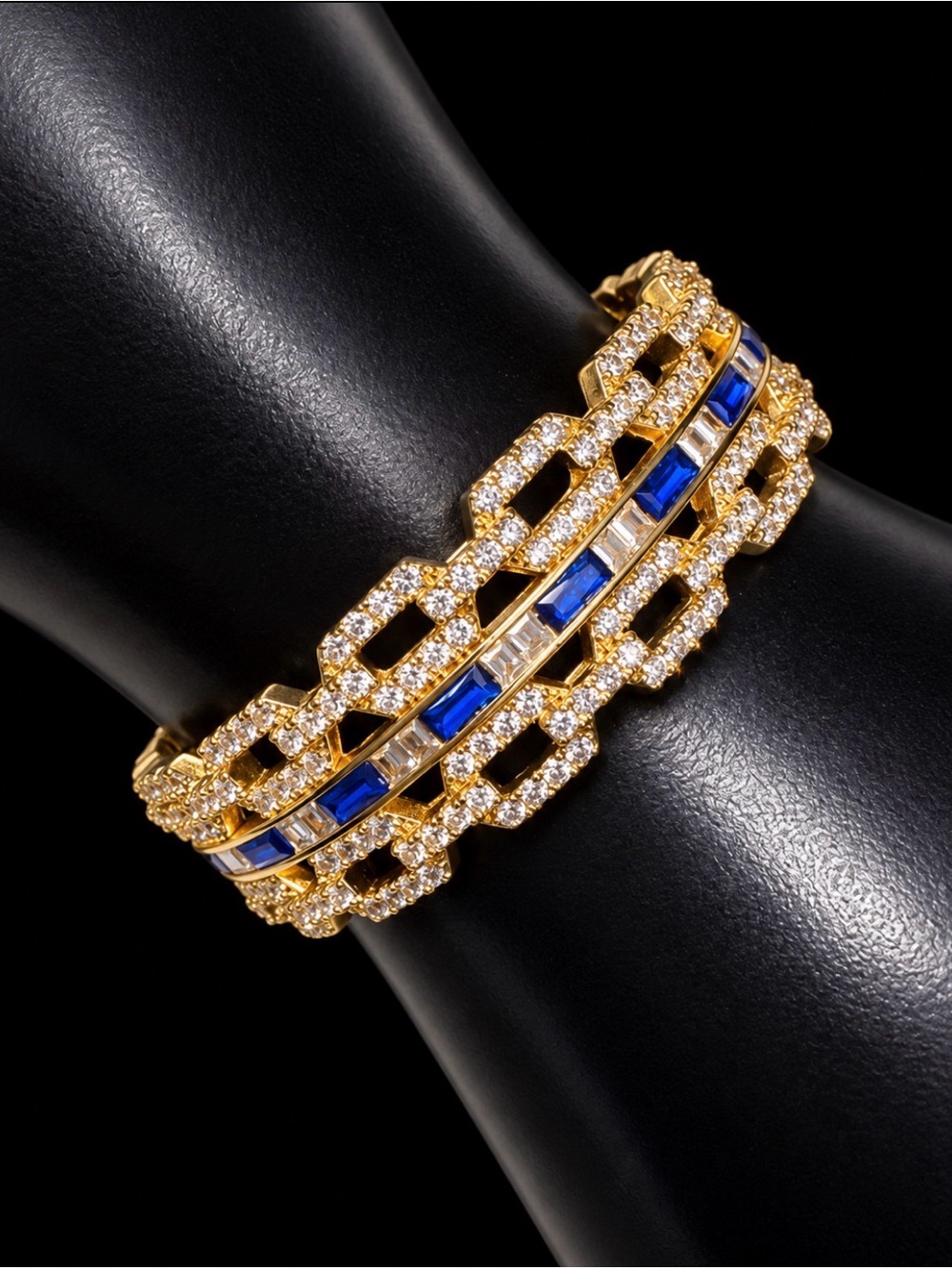 Gold and Blue Crystal Link Bracelet - Women Jewelry